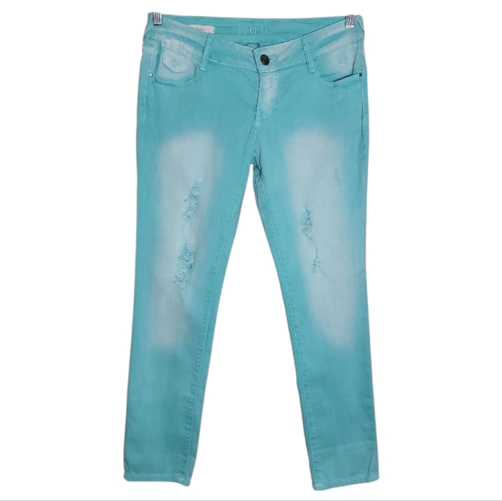 Decree super skinny women's Aqua distress low rise two tone jeans size 7